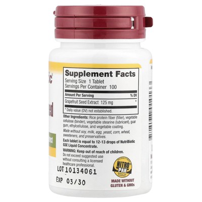 NutriBiotic Grapefruit Seed Extract, High Potency, 125 mg, 100 Tablets