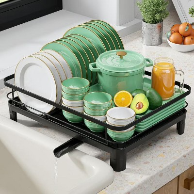 LunaLulinlk Dish Drying Rack - Compact Dish Rack for Kitchen Counter, Durable Stainless Steel Kitchen Organizer and Storage, Black