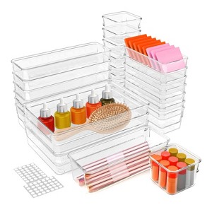 NewHome"25Pcs Clear Plastic Drawer Organizer Set – 4 Sizes for Makeup, Office, Kitchen, Bathroom & Jewelry"Clear - 1 of 4