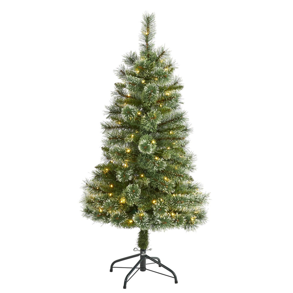 Nearly Natural 4' Pre-Lit LED Slim Snow Flocked Wisconsin Pine: Maintenance-Free, Indoor Use, Easy Setup