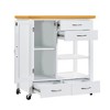 JUJABU Kitchen Island Cart on Wheels with Walnut Wood Top, Drawers and Towel Bar, White - 2 of 4