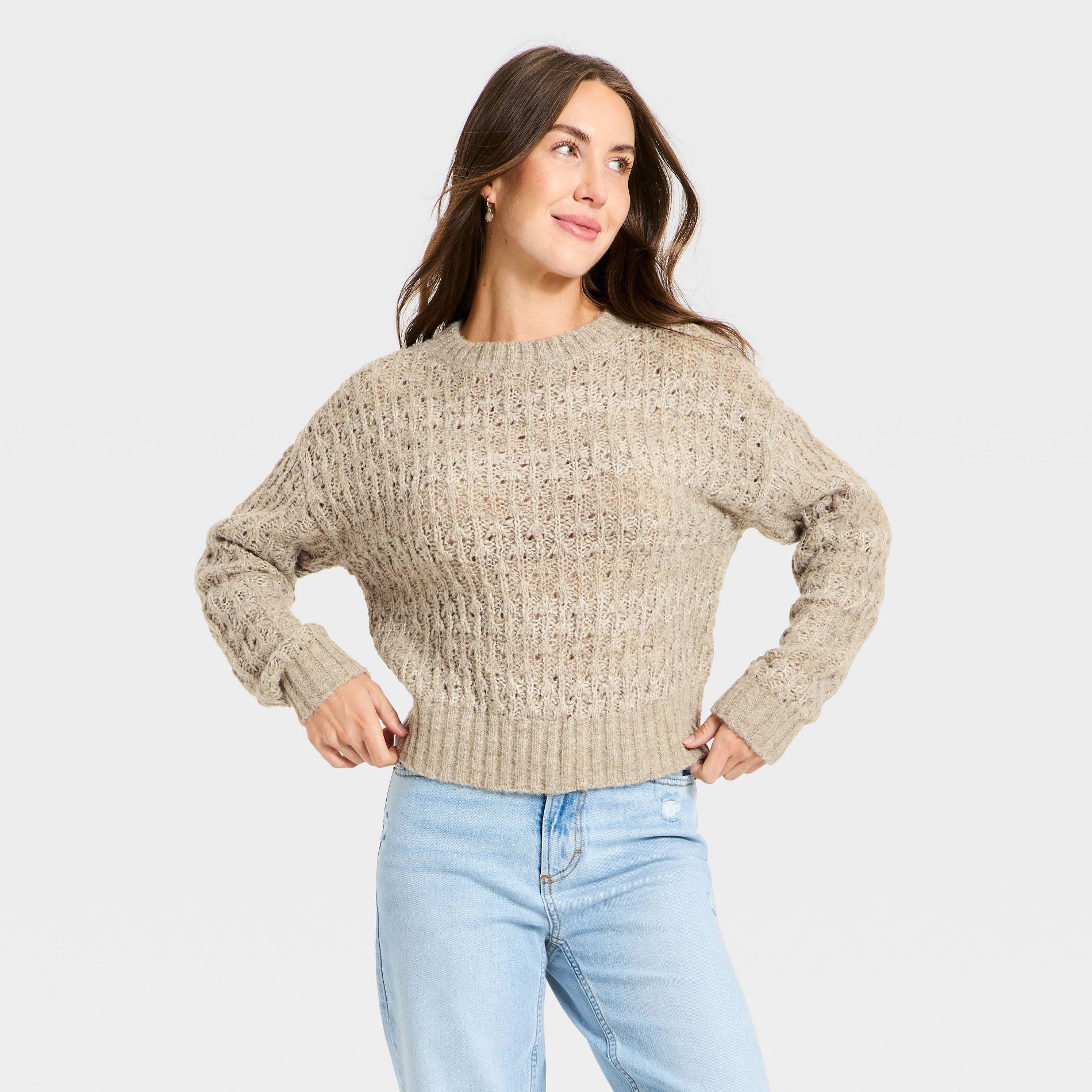 Women's Openwork Slub Crewneck Pullover Sweater - Universal Thread™