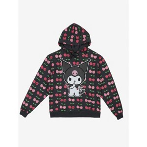 Kuromi Skulls & Cherries Long Sleeve Black Unisex Adult Hooded Sweatshirt - 1 of 4