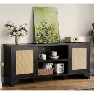 TV Stand 70 Inches,Rattan TV Stand for Living Room, Boho Entertainment Center , Wooden Console Cabinet with Storage and Shelf. - 1 of 4