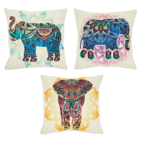 18x18 Ornate Elephant Lover Sketch Tribal Aesthetic Gift Never Forgotten Elephant Line Drawing Remembrance Tree Throw Pillow Multicolor