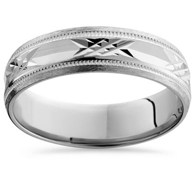 Pompeii3 Mens 14K White Gold Swiss Cut Wedding Band Ring New