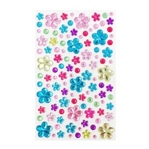 Wrapables Acrylic Self Adhesive Crystal Rhinestone Gem Stickers, Flowers Pink Blue Green - 1 of 2
