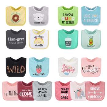 The Peanutshell Baby Girl Terry Bibs, 18 Pack for Feeding, Teething, or Drooling|Neutral Foods/Wild Child