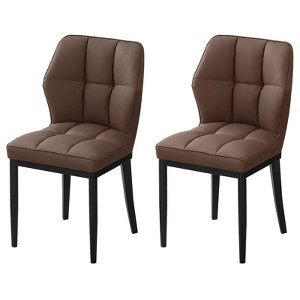 Bekrvio Mid Century Modern Dining Chairs, Upholstered Leather Armless Chairs with Checkered Pattern Back, for Kitchen & Dining Room - 1 of 4