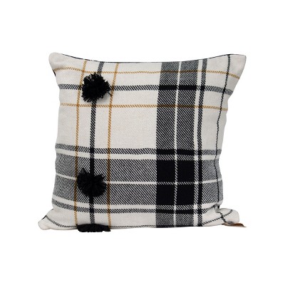 Black Plaid Double Sided Hand Woven 20x20" Cotton Decorative Throw Pillow - Foreside Home & Garden