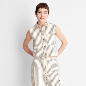 Women's Button-Down Shirt - Future Collective Black Striped - 1 of 3