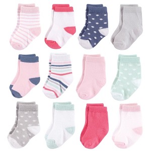 Hudson Baby Infant Girls Cotton Rich Newborn and Terry Socks, Girls Stripe - 1 of 1