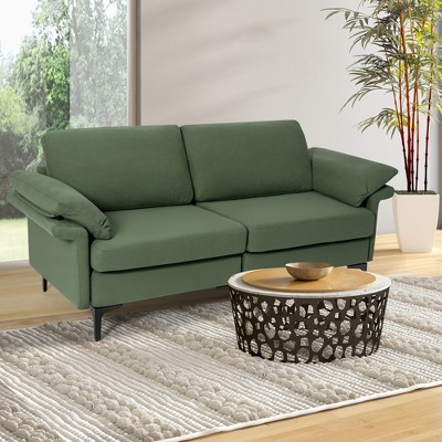 Army Green Linen Upholstered Loveseat with Metal Legs