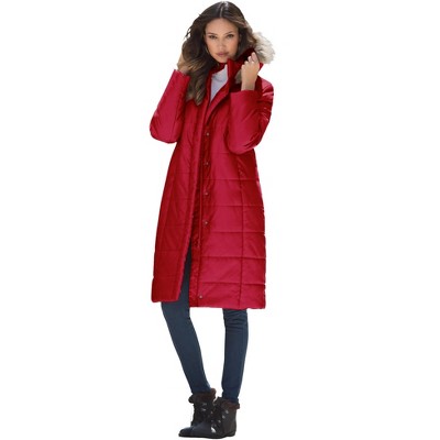 Roaman's Women's Plus Size Mid-length Quilted Puffer Jacket - 2x, Red ...