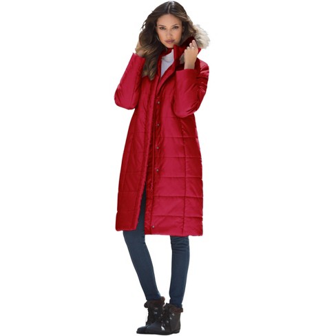 Roaman's Women's Plus Size Full Length Faux-Fur Coat With Hood Coat