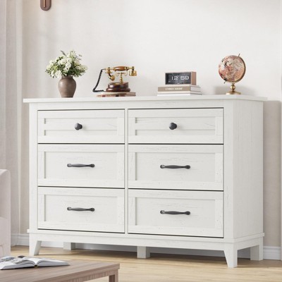 6 Drawer Dresser for Bedroom, 47" Wide Wooden Storage Chest, Freestanding Closet Organizer for Living Room, Entryway, or Hallway