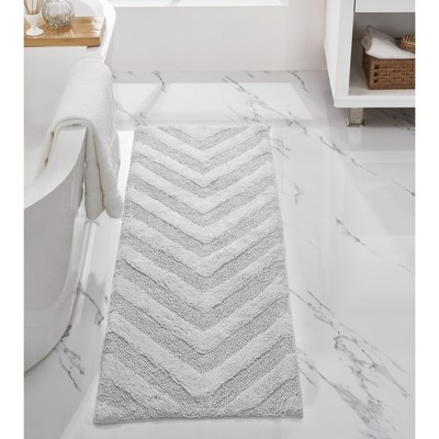 Hugo Bath Rug 100% Premium Cotton Tufted Chevron & Solid Pattern Bathmats for Bathroom, Soft Absorbent Machine Washable Floor Bathmat
