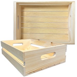 Wilson's Pine Handle Pallet Serving Tray Crates - 2 Pack - 12.5" x 18" x 4.75" - 1 of 2