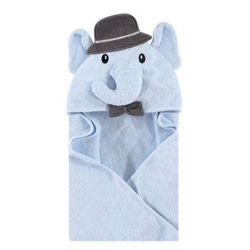 Hudson Baby Infant Boy Cotton Animal Face Hooded Towel, Blue Charcoal Elephant, One Size
