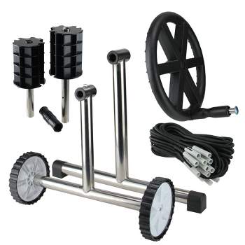 Pool Central Reel System with Stainless Steel Frame for 4'' Tubes for In-Ground Pool Covers 21" - Black/Gray