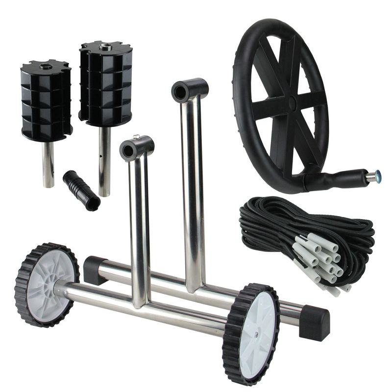 Pool Central Reel System with Stainless Steel Frame for 4'' Tubes for In-Ground Pool Covers 21" - Black/Gray, 1 of 3
