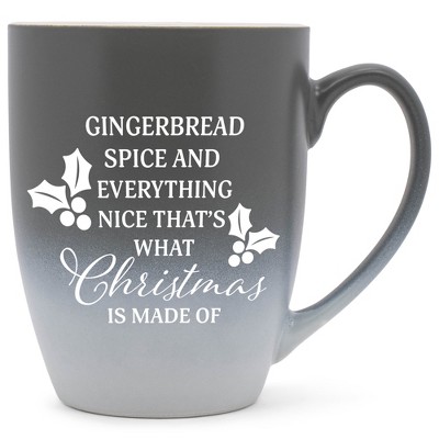 Gingerbread Spice And Everything Nice That's What Christmas Is Made Of Two Toned Ombre Matte Gray and White 12 ounce Ceramic Stoneware Coffee Cup Mug