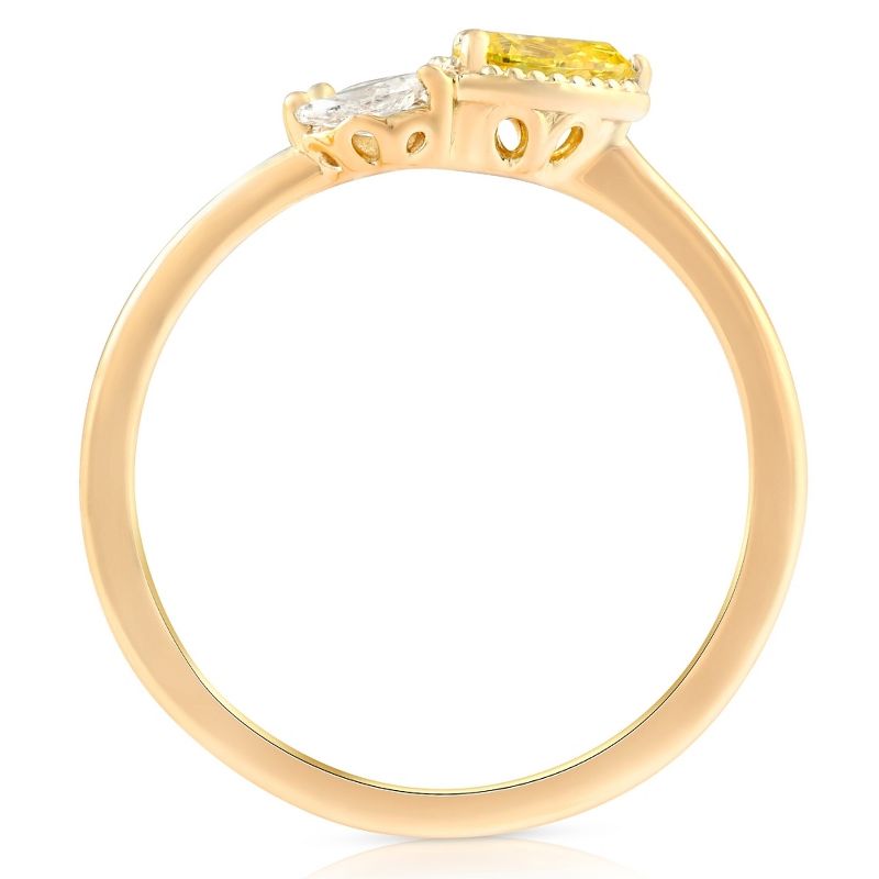 Pompeii3 3/8Ct Fancy Yellow Pear & Marquise Shape Diamond Ring Yellow Gold Lab Created, 2 of 4