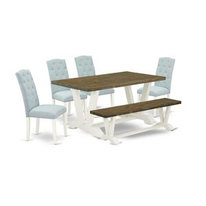 HomeStock 6-Piece Natural Oak Finish Solid Wood Top dining Table with 1-Bench and 4-Chairs - 1 of 4
