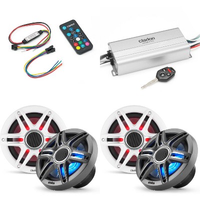 Clarion Marine 4 Channel Amp & Premium (2) 6.5"  LED Boat Audio Upgrade Bundle  ( Includes LED Remote )