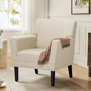 Modern Accent Chair for Living Room, Upholstered Fabric Armchair with Backrest and Arms, Single Sofa Chair for Bedroom or Office, Green - 1 of 4