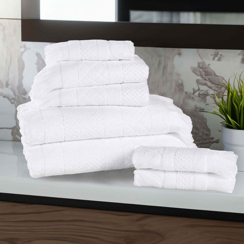 Cotton Geometric Jacquard Plush Soft Absorbent 8 Piece Towel Set by Blue Nile Mills, 2 of 9