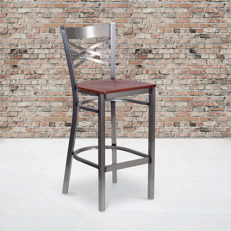 Emma and Oliver 2 Pack Clear Coated "X" Back Metal Restaurant Barstool, 2 of 7