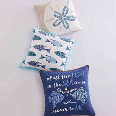 Navy and Turquoise Tropical Fish Nautical Square Pillow