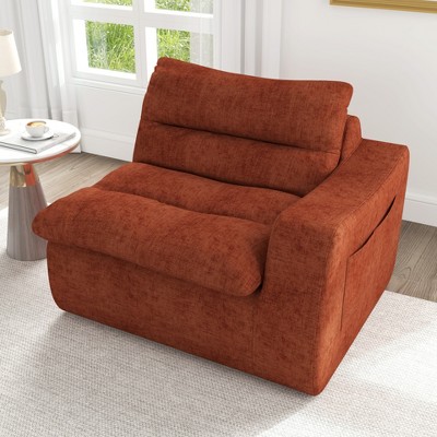 DOMETOUR Lazy floor sofa, modern floor lounge chair with right arm, comfortable beanbag sofa, suitable for living room bedroom office - Orange