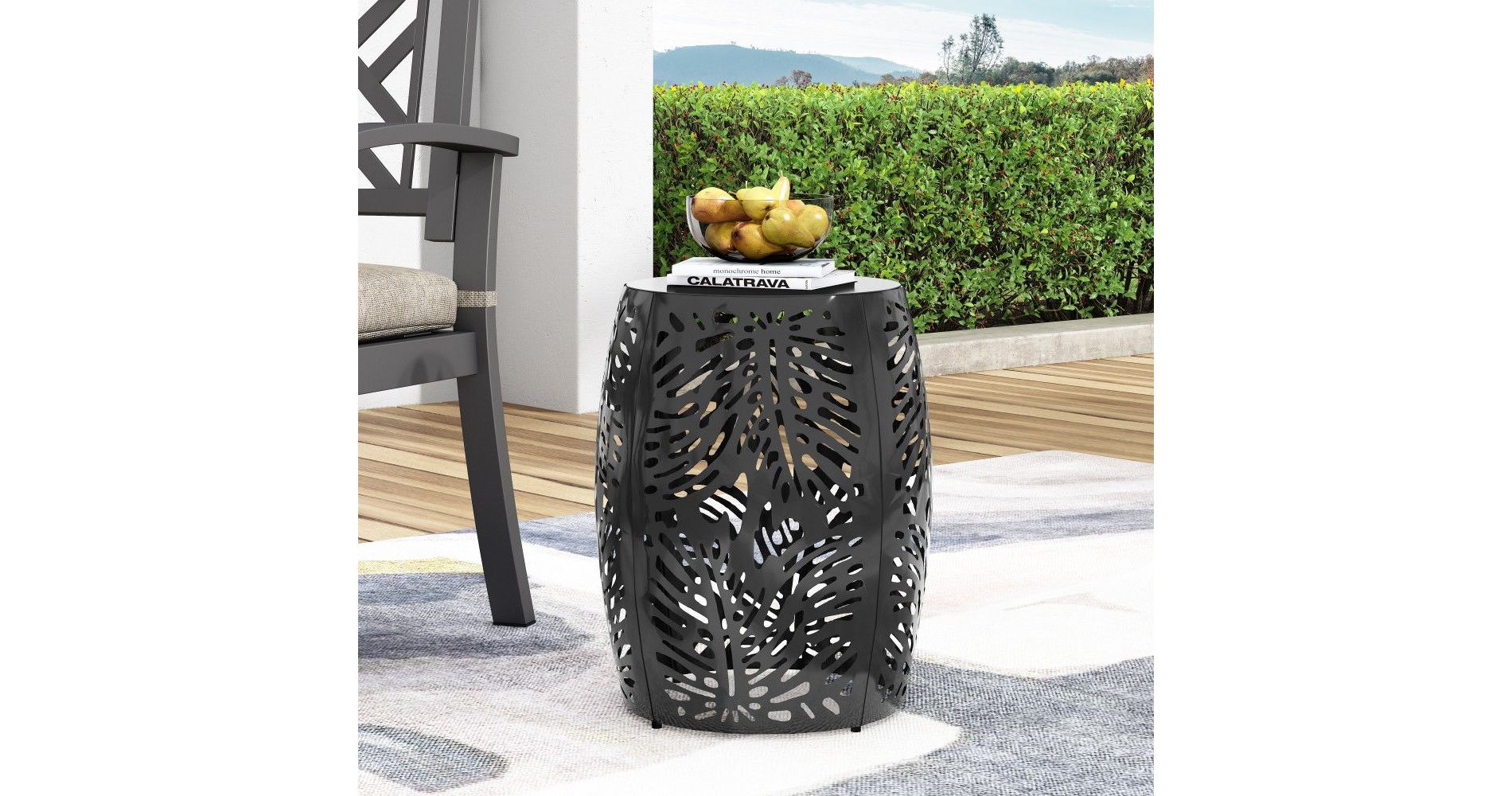 TUYOHW Modern Round Patio End Table,13.25 inch Iron Patio Side Table for Backyard,Pool, Indoor Companion,Durable and Stable,Black