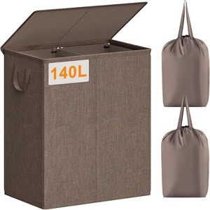 140L Laundry Hamper 2 Section, Double Laundry Basket with Lid, Large Dirty Clothes Hamper with Removable Liner Bags - 1 of 4