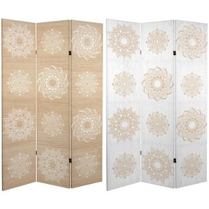 6" Double Sided Mandala On Canvas Room Divider Beige - Oriental Furniture - 1 of 4