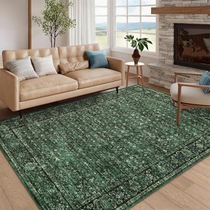 Washable Vintage Floral Distressed Rugs, Low Pile Non Slip Carpet, Soft Mat for Living Room Office Kitchen Laundry Hallway Entryway - 1 of 4