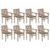 vidaXL Set of 8 Teak Wood Stackable Patio Chairs with Gray Cushions - Durable Garden/Outdoor Seating - 2 of 4