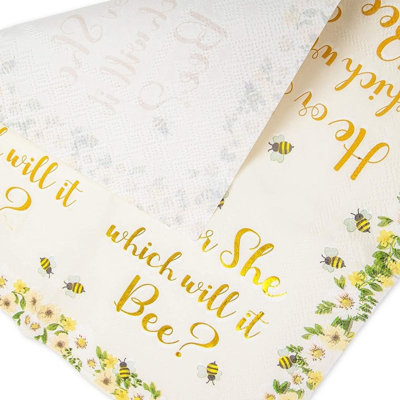 Sparkle and Bash 50 Pack Bee Gender Reveal Party Supplies, Disposable Paper Napkins 5 x 5 In, 3 of 7