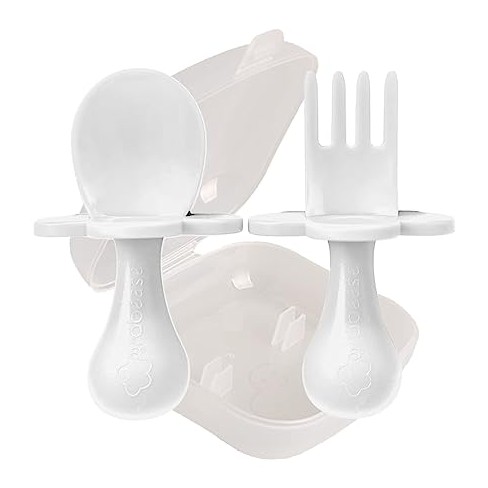 Grabease Baby And Toddler Self-feeding Utensils Spoon And Fork Set, Mint 3  Pcs : Target