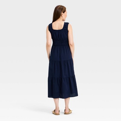 Women's Sleeveless Button-Front Smocked Maxi Empire Waist Dress - Universal