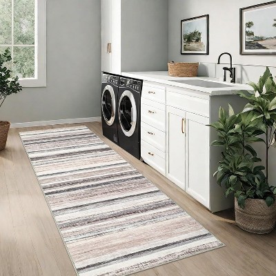 Acekool Striped Washable Rug 9x12 Non-Slip Low Pile for Living Room & Bedroom, Multi Color,