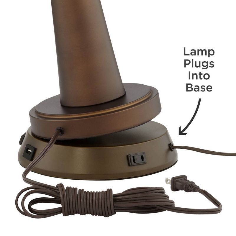 360 Lighting Table Lamp 30" Tall with USB and Outlet in Workstation Base Bronze Metal Double Drum Shade for Bedroom Living Room House Home Bedside, 2 of 7