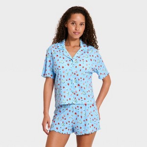Women's Notch Collar Shirt and Shorts Pajama Set - Wild Fable