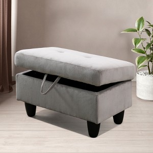 AndMakers 28.5 in. W Grayish White Fabric Rectangle Ottoman with Storage - 1 of 4