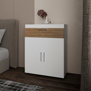 Vynxaria Modern Shoe Rack, Living Room, White/Macadamia - 1 of 4