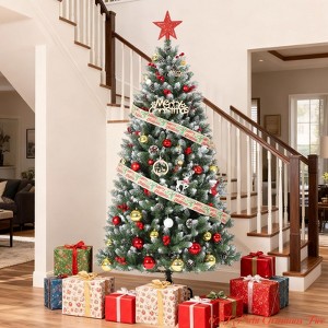 4FT/5FT/6FT/7FT Prelit Christmas Tree w/Lights - Premium Artificial Christmas Tree w/ Pine Cones & Berries Easy Assembly - 1 of 4