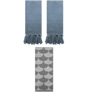 REGALWOVEN 3 Packs Geometric and Solid Absorbent Soft Cotton Hand Towel Set - 1 of 4
