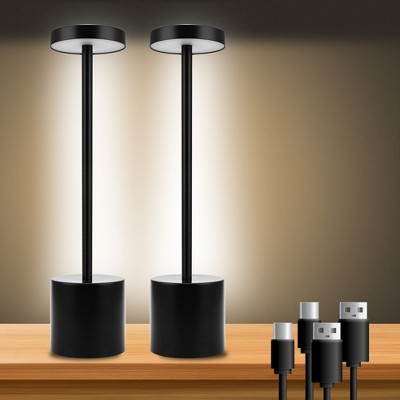YANSUN Series 13.4 in. Black Modern Rechargeable Integrated LED Table Lamp for Living Room with Shade and USB Port